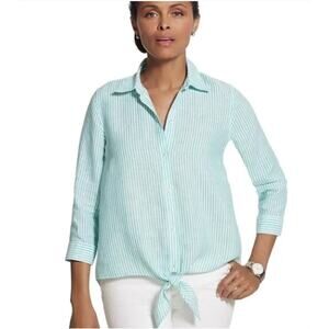 Chicos Women’s 100% Linen Effortless Lydia Tie Front Shirt Size L (2) Striped